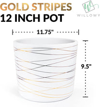 Load image into Gallery viewer, 12 Inch Ceramic Plant Pot - Matte White with Metallic Gold Stripes