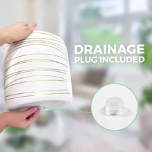 Load image into Gallery viewer, 12 Inch Ceramic Plant Pot - Matte White with Metallic Gold Stripes