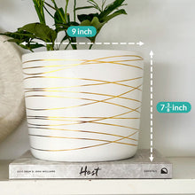 Load image into Gallery viewer, 9 Inch Ceramic Plant Pot - Matte White with Gold Stripes
