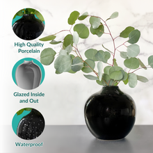 Load image into Gallery viewer, 7.5 Inch Round Black Ceramic Vase with Glossy Finish
